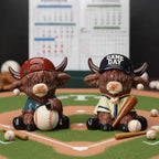 Wesiti 2 Pcs Baseball Highland Cow Figurines, Resin Statue with Bat Ball - Image 2