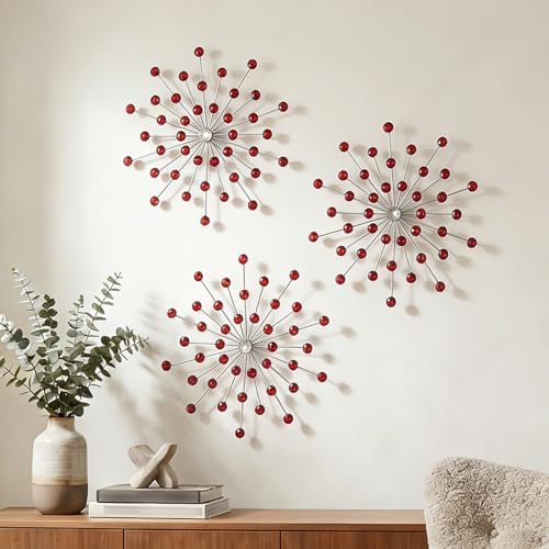 ZEXUIRU 3 Set Silver Starburst Wall Art for Home Decor Metal Bling Crystal Rhinestones Sunburst Wall Decor Sparkling Rhinestone Art Accent Silver - 13in by ZEXUIRU