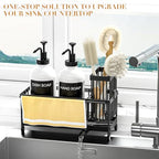 Kitchen Soap Dispenser Set with Sponge Holder and Towel Rack, 17OZ Glass Bottle, Hand and Dish Soap Dispenser Set, Non-Slip Silicone Pad, Brush Holder, Kitchen Sink Caddy Organizer Countertop (White) - Image 5