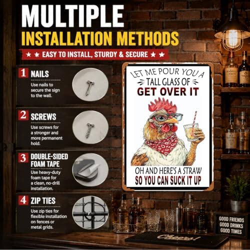 Vintage Funny Chicken Metal Tin Sign Wall Decor Let Me Pour You A Tall Glass Of Get Over It Retro Farm Animal Wall Art Plaque Farmhouse Kitchen Bar Home Wall Decoration 12x16 Inch - Image 4