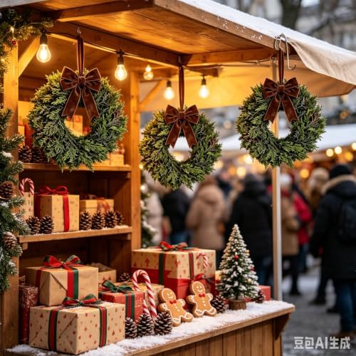 6 Pcs Small Christmas Hanging Wreaths with Artificial Cedar Cypress Pine Greenery Dark Brown Velvet Ribbon Mini Front Door Wreath for Porch Window Cabinet Wall Farmhouse Rustic Christmas Holiday Decor - Image 4