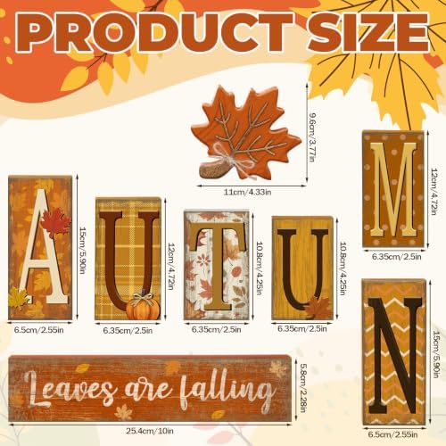 Threehoney 8 Pcs Fall Table Decor, Autumn Leaves Are Falling Primitive Sign - Image 2