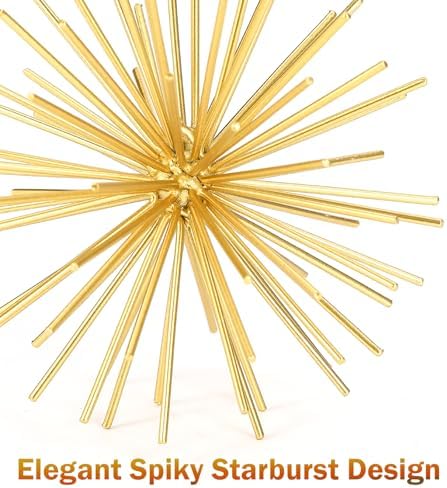 Metal Decorative Starburst Ball, 6 Inch Gold Sphere Decor, Spiky Star Burst Tabletop Sculpture, Mid-Century Modern Metal Spike Ball for Home, Living Room, Office & Shelf Decor - Image 5