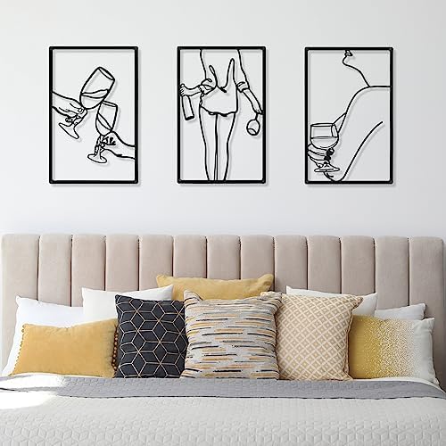 CHENGU 3 Pieces Metal Minimalist Abstract Woman Wall Art Line Drawing Wall Art Decor Single Line Female Home Hanging for Kitchen Bathroom Living Room - Image 2