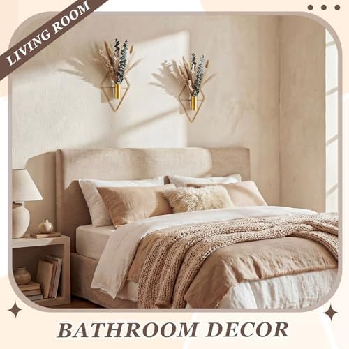 Jexine 2 Pcs Hanging Artificial Planters Wall Decor, Golden, Pampas - Image 5