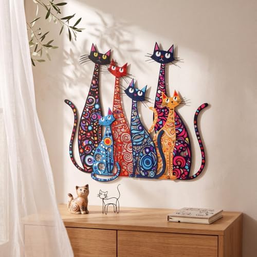 Wesiti Metal Cat Wall Art Decor Colorful Sculptures Mid Century 12x10 - Image 3
