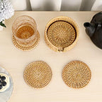 Drink Coasters Set of 6-Handwoven Rattan Coaster with Holder,Natural Rattan - Image 7