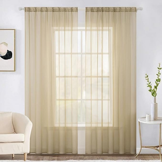 MIULEE 2 Panels Sheer Curtains for Living Room 54 X 90 Inches Beige | Window by MIULEE