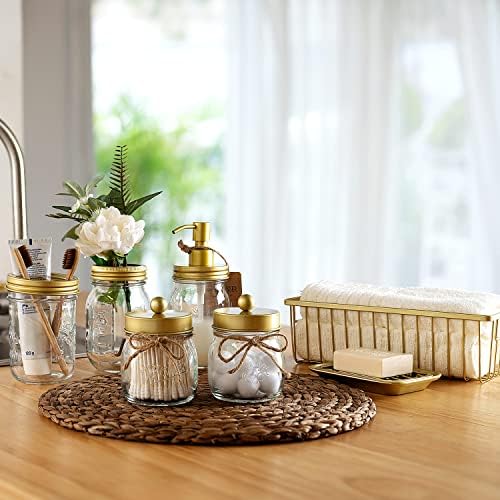 SheeChung Mason Jar Bathroom Accessories Set, 6Pcs Rustic Bathroom Set,Gold - Image 2