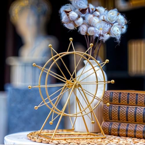 Ferris Wheel Bookshelf Decor Gold Modern Gift - Shelf Decor Accents Ornament - House Decorations Living Room - Fireplace or Desk Decor - Entryway Decor. (Art Deco) - Image 5