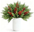 50 Pcs Christmas Artificial Pine Branches with Red Berry Stems - 10.5" Faux Greenery Norfolk Pine Fake Cedar Pine Needles Picks for Wreaths Craft DIY Garlands Home Decor by Unknown