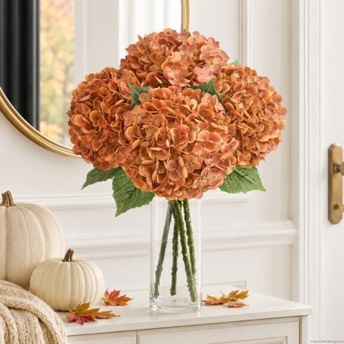 6 Pcs Real Touch Hydrangea Artificial Flowers, 21" Fake Flowers, Brown - Image 6