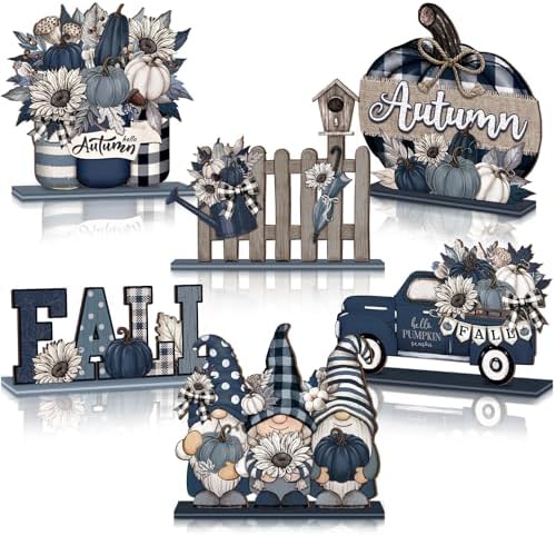 Wenqik 6 Pcs Fall Wooden Table Decorations for Home, Farmhouse Pumpkin by Wenqik