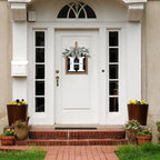 Ultra Large 14'' Last Name All Year Round Front Door Wreath with 26 Initial Letter Welcome Sign All Seasons Eucalyptus Garland and Bow Wreaths for Front Door Porch Farmhouse Decoration (H) - Image 3