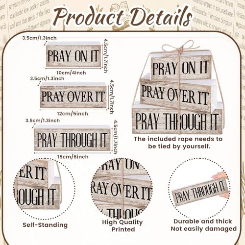 Yuntau 4 Pcs Christian Wooden Block Sign Pray Verse Tiered Tray Decor - Image 4
