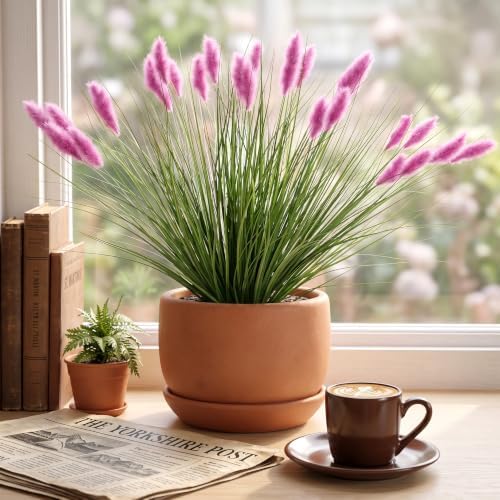 Ttranewsoo 12 Pcs 24 Inch Pink Artificial Muhly Grass, Realistic Faux Fountain Grass Stems for Outdoor Planters and Porch Pots, Fluffy Ornamental Grass for Patio, Vase and Garden Decor - Image 6