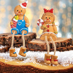 Dazzle Bright Christmas Figurines, Set of 2 Resin Gingerbread Man Sitters with Dangling Legs, Xmas Table Fireplace Shelf Sitters Decorations Sitting Figurines Ornament for Indoor Home Decor - Image 5