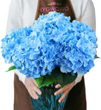 6PCS Large Silk Hydrangea Flowers, 20 in Full Huge Bloom Faux Hydrangea Artificial Flowers with Stems Leaves for Fake Bouquets Home Wedding Party Birthday Centerpieces Baby Shower (Blue) by IYGWQWO