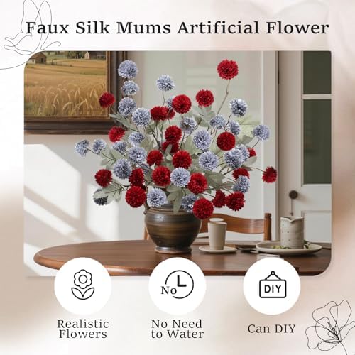INQCMY 12 Pcs Artificial Mums with Long Stems 20 Inch Faux Flowers for Vase - Image 4