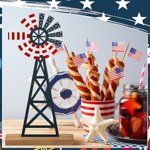 Tandefio 11.8 Inch Metal Patriotic Farmhouse Windmill Tabletop Decor - Image 4