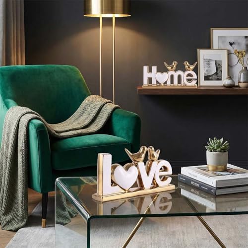 Love Sign Decor,Gold Room Decor Aesthetic, Knick Knack Shelf,Bird Decor, Boho Bookshelf,Abstract Statue,for Living Room,Bedroom, Contemporary Tv Stand Set of 2 (2, Gold White) - Image 6