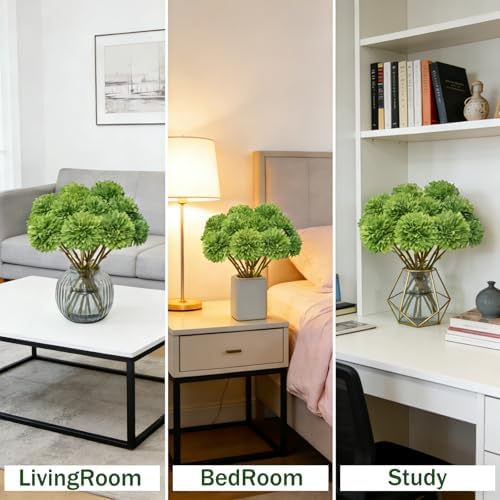 Tinsow 12 pcs Artificial Flowers Green Faux Ball Chrysanthemum Bouquet Flowers Wedding Bouquet for Spring Home Garden Party Wedding Decoration St Patricks Day Table Centerpiece - Image 6
