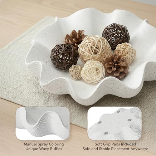 Scalloped Decorative Bowl Home Decor, 12.6" Shell Ruffle Fruit Bowl - Image 6