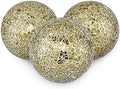 MDLUU 4" Decorative Orbs, Mosaic Sphere Balls, Centerpiece Balls for Bowls, Vases, Dining Table Decor, Pack of 3 (Gold) by MDLUU