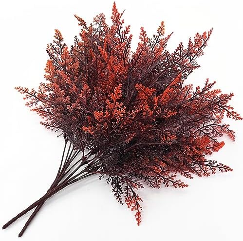 CATTREE Artificial Fern Shrubs Fake Boston Ferns Plant Bushes Plastic Leaves Plants Indoor Outdoor Garden Window Box Verandah Decor Party Table Centerpieces Wedding Christmas DIY Decoration Red 8 Pack - Image 3