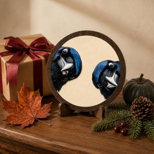 Whimsical Blue Crow Bird Round Framed Wall Art - Image 5