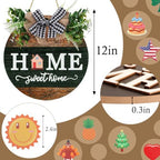 Interchangeable Welcome Sign for Front Door with 4 Seasonal Wreath and 14 Changeable Icons, Home Sweet Home for Spring Summer Fall Winter All Seasons Holiday, Rustic Round Wood Wreath Door Decoration - Image 4
