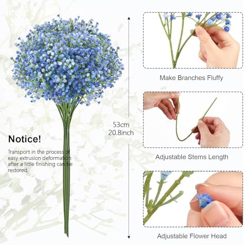 N&T NIETING 24Pcs Babys Breath Artificial Flowers Bulk, Blue - Image 2
