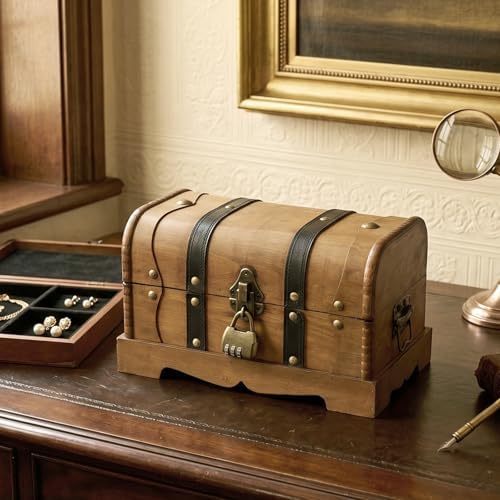 Vintage Wooden Treasure Chest Box with Combination Lock,,Brown,10"x6"x6" - Image 5