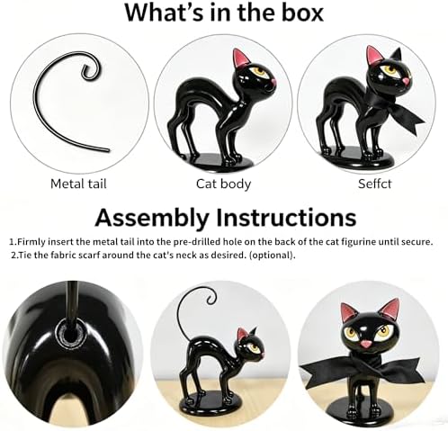 Cynkeyee Halloween Black Cat Statue - 9 in Vintage Mid‑Century Resin - Image 4