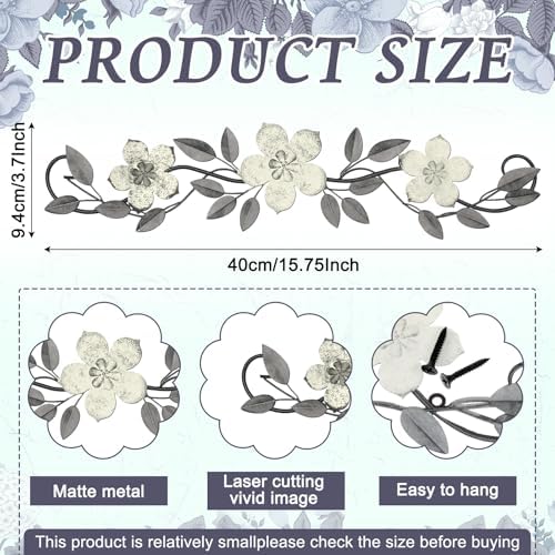 Wesiti Metal Flower Wall Art Decor Vintage Wrought Scroll, White - Image 2