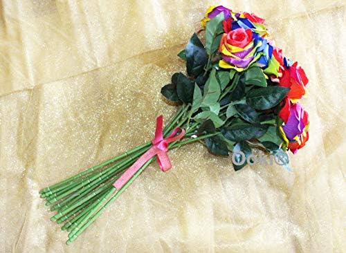 Ooki 12 Long Stem Artificial Silk Rainbow Rose Flower Bush Bouquet for DIY Any Arrangement Home Decor Wedding Party Celebration - Image 3