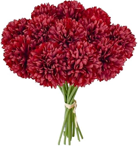 Mandy's 12pcs Artificial Burgundy Ball Chrysanthemum Flowers by Mandys