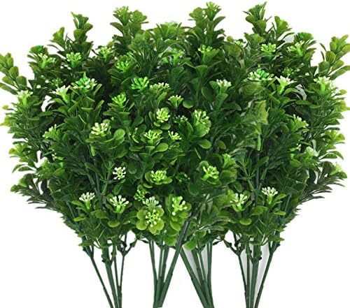 CATTREE Artificial Plants, Faux Plastic Bean Flowers Shrubs Fake Grass Leaves Simulation Greenery Bushes Indoor Outside Home Garden Office Yard Verandah Wedding Decor - 4 Pcs by CATTREE