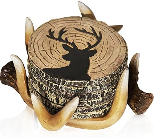 Deer Antler Coasters Set of 6 - Handcrafted Hunting Decor & Man Cave Gifts by CabinObsession