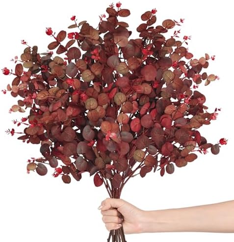 6PCS Fall Stems for Vases- Faux Burgundy Eucalyptus Stems, 31inch by Luiywan