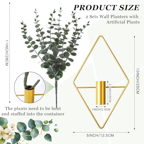 Jexine 4 Pcs Hanging Artificial Planters Wall Decor, Gold, Eucalyptus - Image 2
