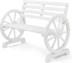 VINGLI Rustic Wooden Wheel Bench Outdoor Bench, Patio Bench Wagon Slatted Seat by VINGLI