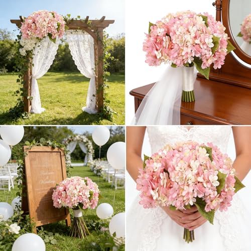 Kimura's Cabin 6pcs Fake Hydrangeas Flowers Artificial Silk Hydrangea,Pink - Image 6