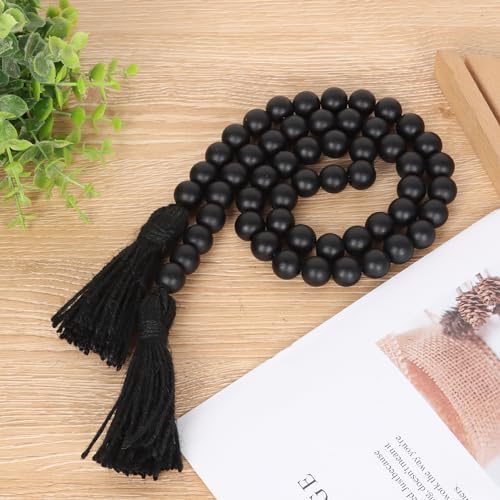 RAMIRABI Wood Beads Garland with Tassels, 39in Black Beads Home Decor - Image 4