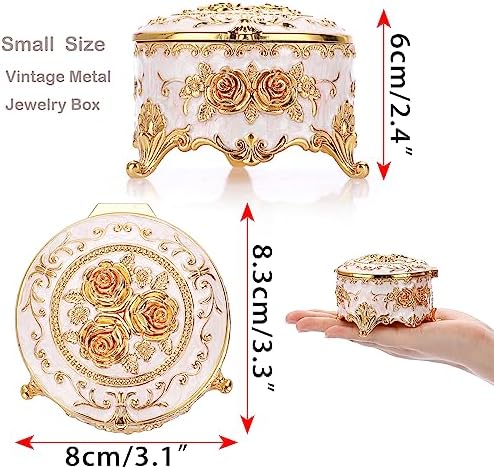 Hipiwe Vintage Round Jewelry Box Small Metal Trinket Storage Organizer - Image 3