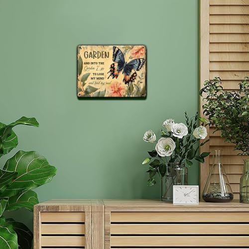 Funny Garden Metal Sign And Into The Garden I Go To Lose My Mind and Find My Soul Butterfly Poster for Farmhouse Home Kitchen 8x12 Inch - Image 6