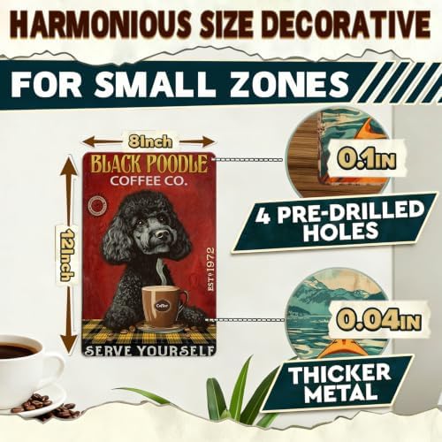 Retro Metal Tin Sign Coffee Company Black Poodle Sign For Outdoor & Indoor Wall Poster Home Bar Shop Decorations Coffee Vintage Sign Gift Poster 12x8 Inch - Image 2