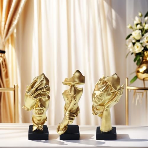 aboxoo 3 Pcs Thinker Statue, Silence is Gold Abstract Resin Art Figurines - Image 4