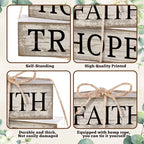 CroBlissful 4 Pcs Farmhouse Wooden Table Decor Christian Tiered Tray Decorations Rustic Religious Gift Block Sign Faith Hope Trust Table Centerpiece for Home Kitchen Living Room Shelf Mantle - Image 5