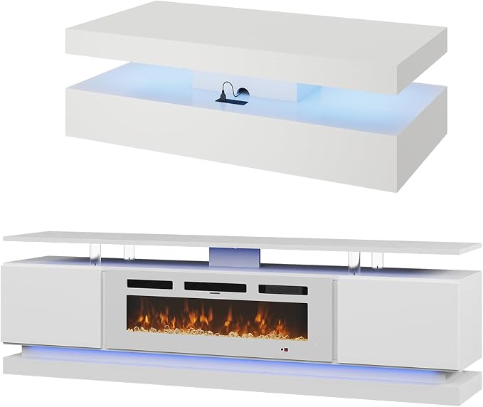 Modern Table Set Includes 70" Fireplace TV Stand & 47" Coffee Table - Image 4